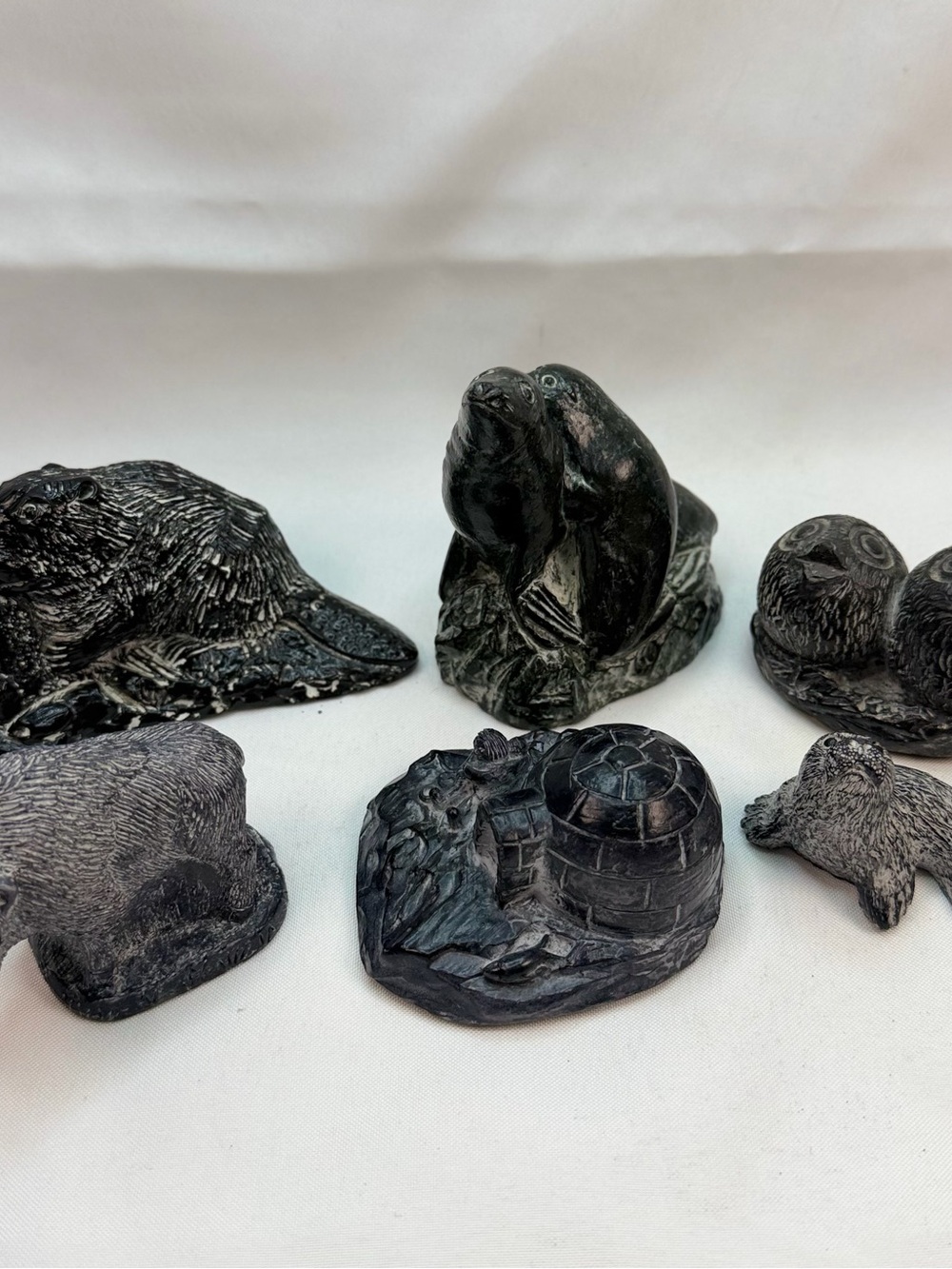 Vintage Wolf Original Canada Wildlife Sculpture Lot Bison Beaver Owl Seal Igloo